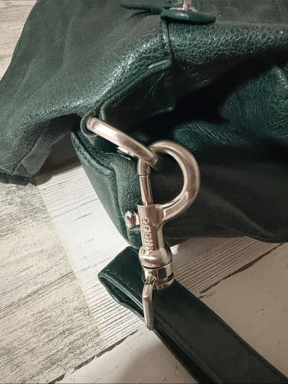 HOBO Dark Green Leather Convertible Crossbody Satchel - Picture 7 of 13